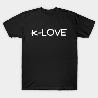 Black cotton T-shirt with "K-LOVE" text, casual style, perfect for everyday wear.
