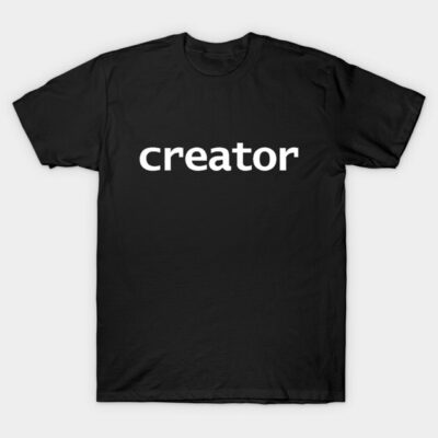 Black cotton t-shirt with "creator" text, casual style, unisex design, ideal for everyday wear.