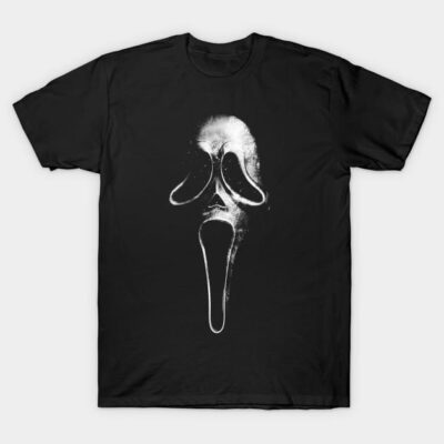 Black cotton t-shirt with abstract white graphic print, casual style, unisex, perfect for everyday wear.