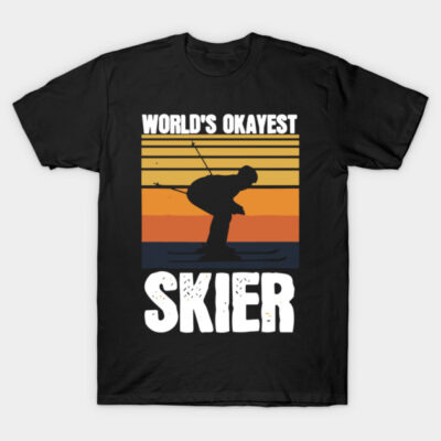 World's Okayest Skier Gift Retro Vintage Ski Lover Skiing T-Shirt by Jillian Aguilar