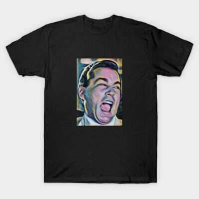 Black graphic t-shirt with expressive abstract art design, comfortable cotton material, casual unisex style.