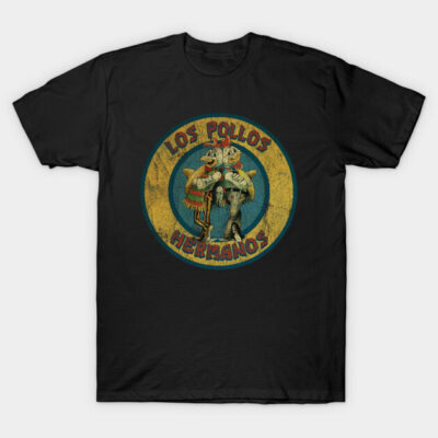 Black graphic t-shirt featuring vintage-style logo design, casual wear for fans, soft cotton material.