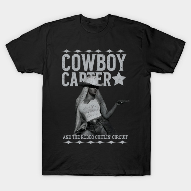 Black "Cowboy Carter" graphic T-shirt, vintage style, featuring western theme. Perfect for casual wear. 100% cotton.