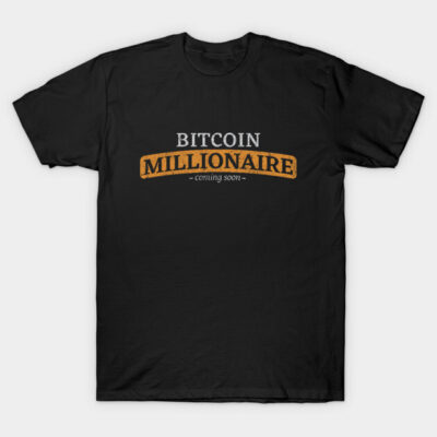 Black "Bitcoin Millionaire" T-shirt, casual style, cotton material, ideal for cryptocurrency enthusiasts.