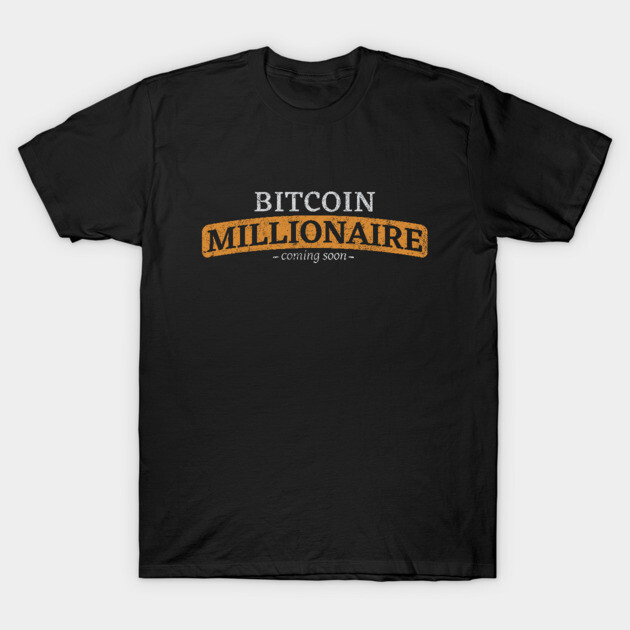 Black "Bitcoin Millionaire" T-shirt, casual style, cotton material, ideal for cryptocurrency enthusiasts.