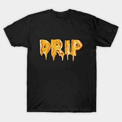 Black T-shirt with "Drip" graphic in bold yellow font, casual streetwear style, perfect for everyday wear.