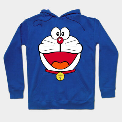 Blue cartoon-themed hoodie with front pocket, featuring a playful character design, perfect for casual wear.