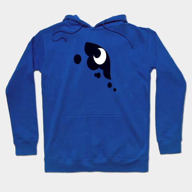 Blue cotton hoodie with abstract eye print, drawstring hood, and front pocket, ideal for casual wear and comfort.