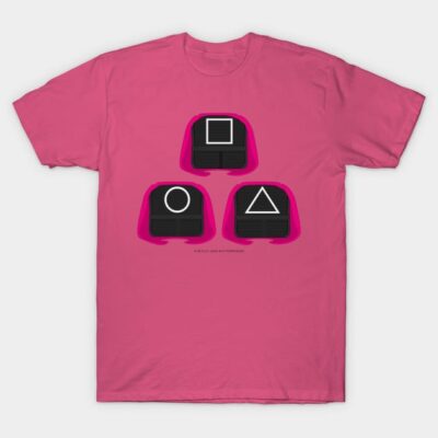 Pink t-shirt with geometric shapes design, casual style, short sleeve, cotton fabric, ideal for everyday wear.