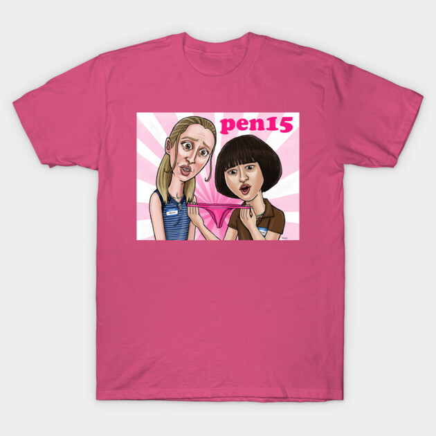 Pink cotton graphic t-shirt with colorful cartoon design, casual unisex style for everyday wear.