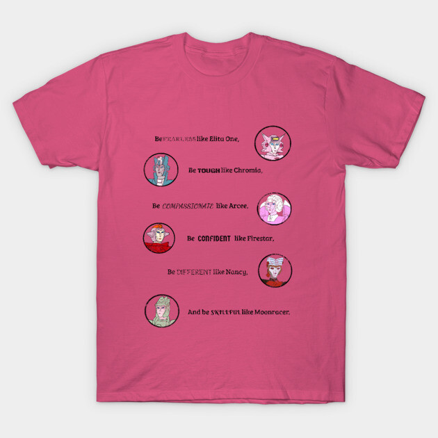 Pink graphic t-shirt featuring motivational character designs and text, casual style, ideal for everyday wear.