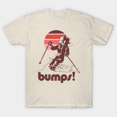 Cream t-shirt with retro skiing design, featuring sunset and skier graphic, ideal for casual wear.