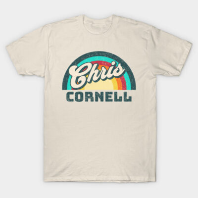 Retro cream t-shirt with colorful vintage-style graphic print, ideal for casual wear. Soft cotton material.
