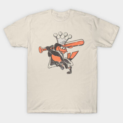 Cream t-shirt with vintage cartoon baseball player print, casual style, 100% cotton, perfect for everyday wear.