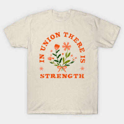 Cream T-shirt with orange floral print and motivational text, casual style, cotton material for everyday wear.