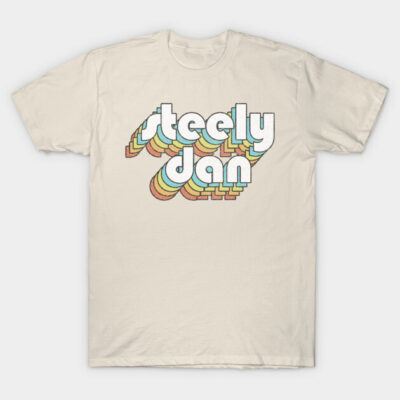 Cream T-shirt with retro multicolor text design, casual style, cotton material, ideal for everyday wear.