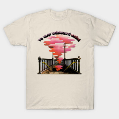 Cream t-shirt featuring colorful abstract graphic with text, casual style, perfect for everyday wear.