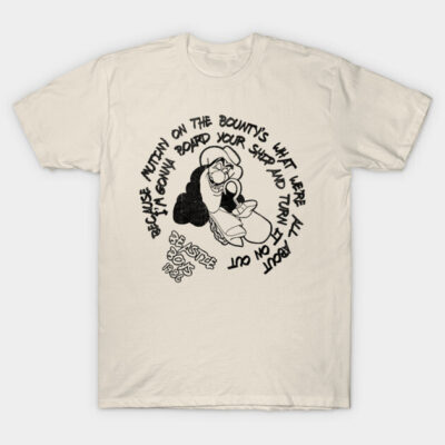 Beige graphic tee with black doodle art and playful text, casual style, soft cotton material, unisex design.