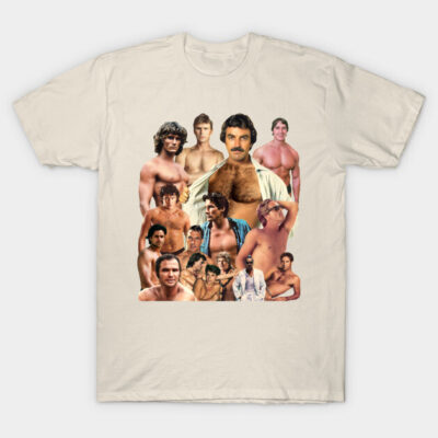 Beige graphic T-shirt featuring retro collage design, casual style, soft cotton material. Ideal for vintage fashion lovers.