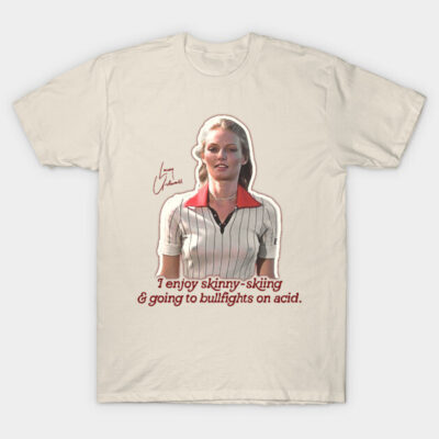 Vintage-style graphic tee, cream color, featuring retro illustration and humorous text, casual cotton t-shirt.