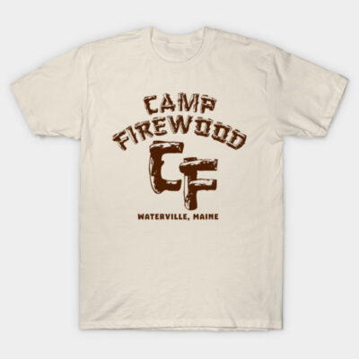 Cream t-shirt with "Camp Firewood" print, casual style, 100% cotton, suitable for daily wear, unisex.