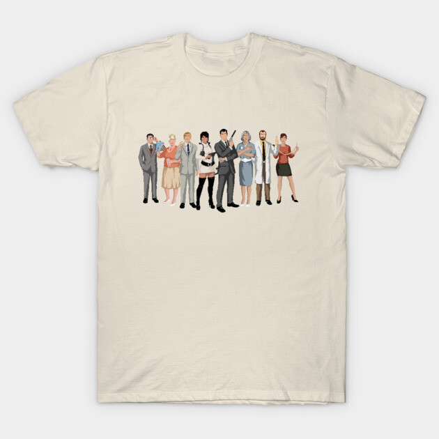 Beige graphic T-shirt featuring cartoon characters, casual style, made of soft cotton fabric, unisex design.