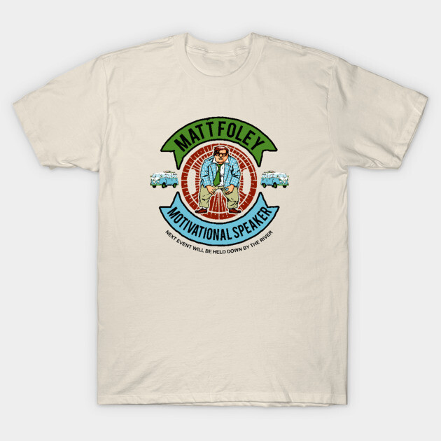 Beige t-shirt with motivational speaker graphic, colorful vintage design, casual wear, cotton fabric.