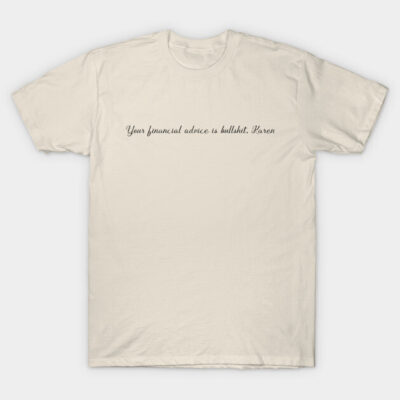 Beige cotton t-shirt with humorous text, casual style, ideal for everyday wear.