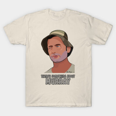 Cream graphic t-shirt with illustrated design and "There's Something About Murray" text, casual style, cotton fabric.