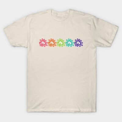 Cream t-shirt with colorful flower design, casual unisex style, 100% cotton, perfect for everyday wear.
