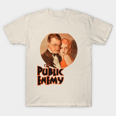 Vintage-style beige t-shirt featuring "The Public Enemy" graphic, classic movie design, cotton material.