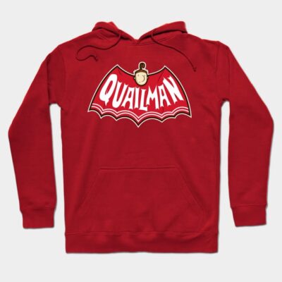 Red Quailman hoodie with graphic design, cotton material, perfect for casual wear and staying warm.