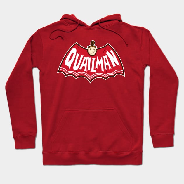 Red Quailman hoodie with graphic design, cotton material, perfect for casual wear and staying warm.