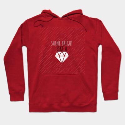 Red hoodie with "Shine Bright Like a Diamond" text and graphic, cotton material, casual style for everyday wear.
