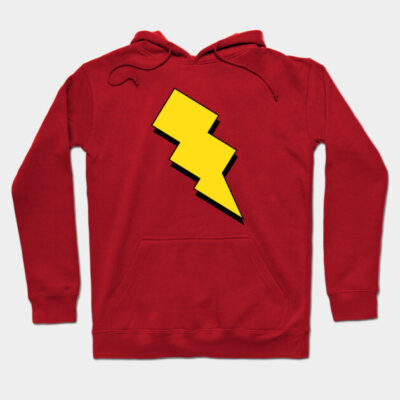 Red hoodie with yellow lightning bolt design, perfect for casual wear. Made from soft, comfortable fabric.