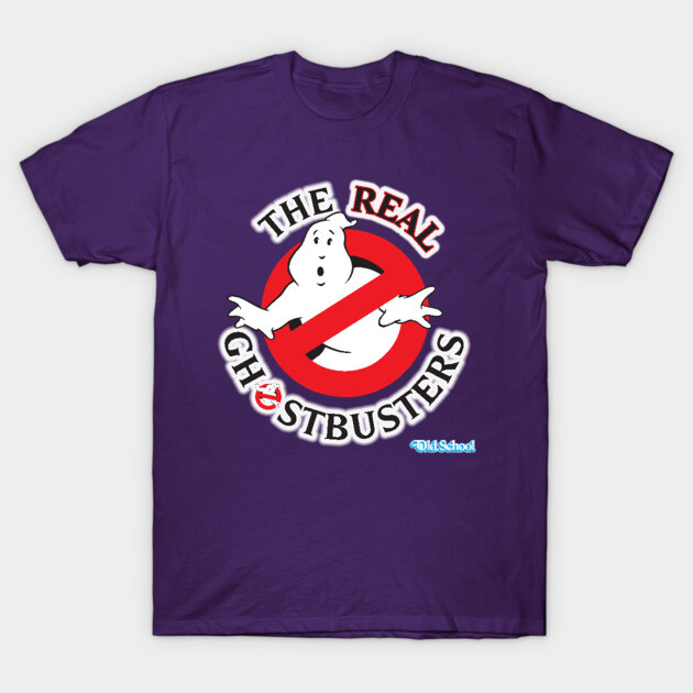 Purple Ghostbusters-themed T-shirt, featuring classic logo, casual style, ideal for fans, 100% cotton material.