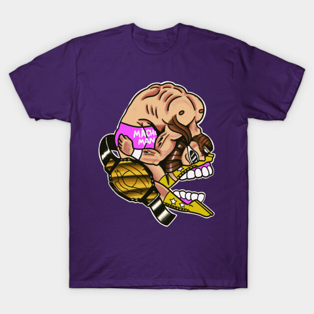 Purple graphic T-shirt, featuring a bold wrestling-themed design, perfect for casual wear, 100% cotton material.