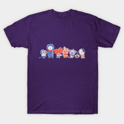 Purple cartoon character t-shirt, featuring cute animal designs, casual style, perfect for everyday wear.