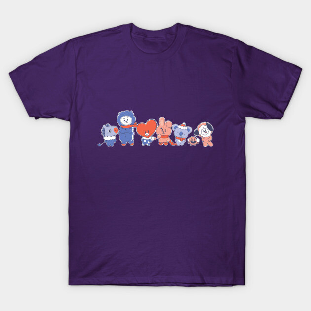 Purple cartoon character t-shirt, featuring cute animal designs, casual style, perfect for everyday wear.