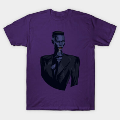 Purple graphic t-shirt featuring a bold, futuristic design, perfect for casual wear. Made from soft, breathable cotton.