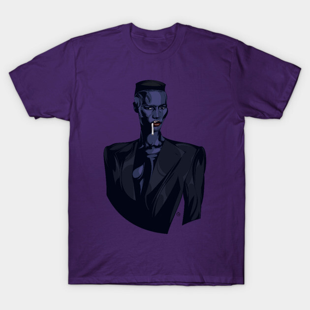 Purple graphic t-shirt featuring a bold, futuristic design, perfect for casual wear. Made from soft, breathable cotton.