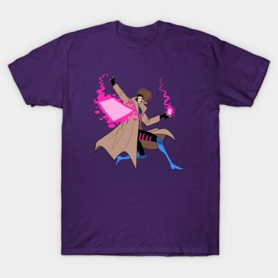 Purple unisex t-shirt featuring a dynamic graphic design with vibrant pink and blue accents.