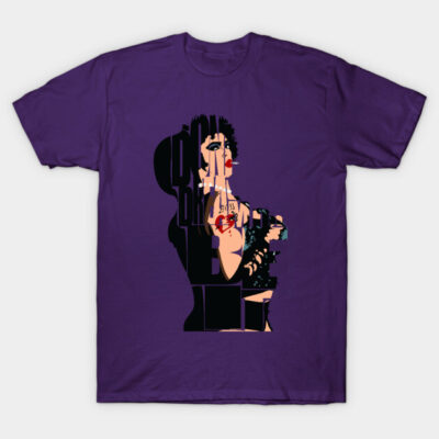 Purple graphic T-shirt featuring abstract design, casual wear, cotton material, ideal for everyday fashion.