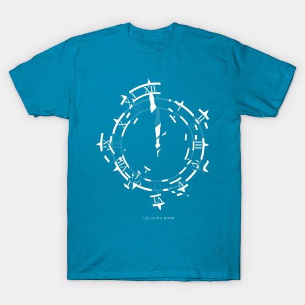 Teal graphic T-shirt with abstract clock design, casual style, soft cotton fabric, ideal for everyday wear.