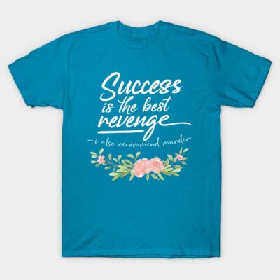 Blue graphic t-shirt with motivational quote and floral design, casual style, soft cotton material.