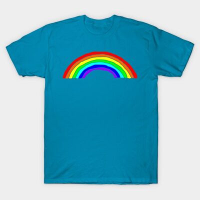 Blue cotton t-shirt with colorful rainbow design, casual unisex style, perfect for everyday wear and self-expression.