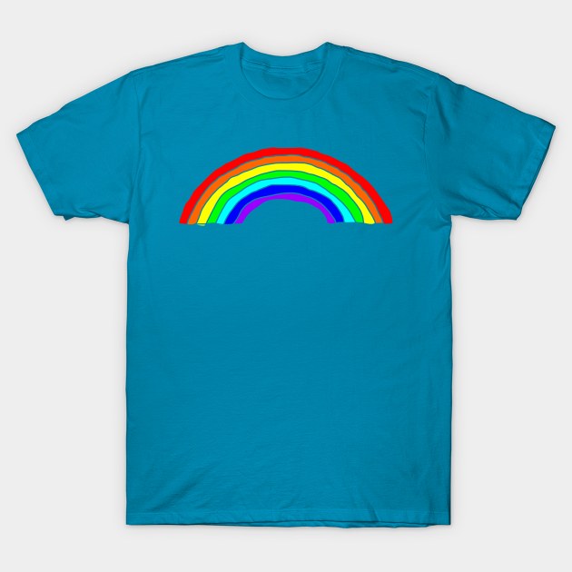 Blue cotton t-shirt with colorful rainbow design, casual unisex style, perfect for everyday wear and self-expression.