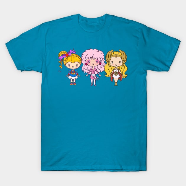 Turquoise T-shirt with cute retro cartoon characters, perfect for casual wear, 100% cotton.