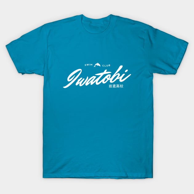 Teal T-shirt with "Swim Club Iwatobi" text, casual style, perfect for sports or casual wear, made from soft cotton.
