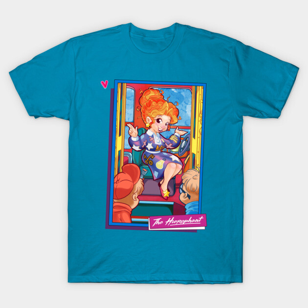 Blue graphic t-shirt featuring colorful cartoon illustration, casual style, soft cotton material, ideal for everyday wear.